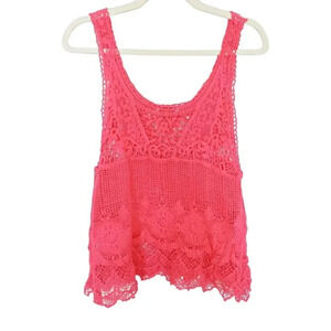 Pristine Unlined Coral Crochet Lace Tank Top Sz Small / Medium
